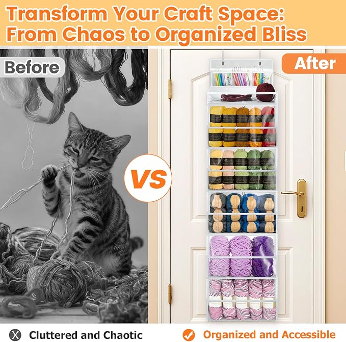 Yarn Storage Organizer, Yarn Holder Over the Door Hanging Crochet Kit Storage - Image 4