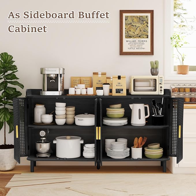 ORRD 4 Doors Storage Cabinet, 2 Tier Wooden Storage Organizer Cabinet - Image 6