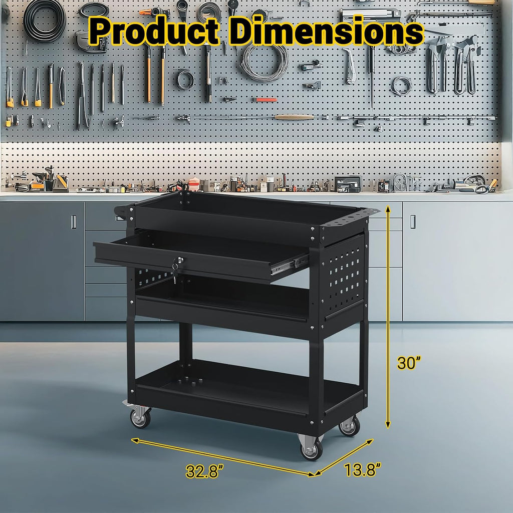 3 Tier Rolling Tool Cart on Wheels, 550 LBS Tool Cart with