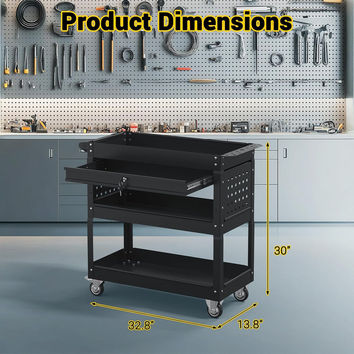 3 Tier Rolling Tool Cart on Wheels, 550 LBS Tool Cart with