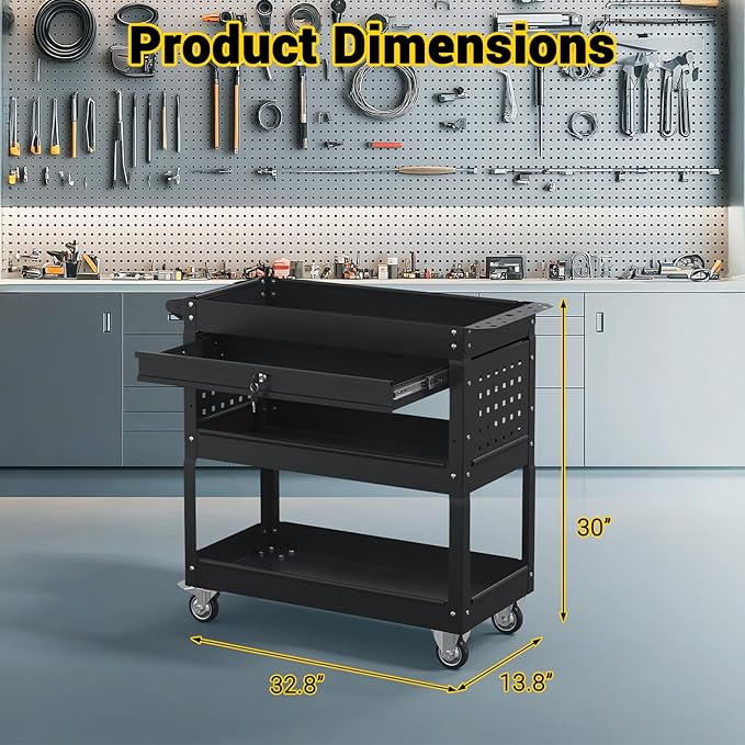 3 Tier Rolling Tool Cart on Wheels, 550 LBS Tool Cart - Image 3