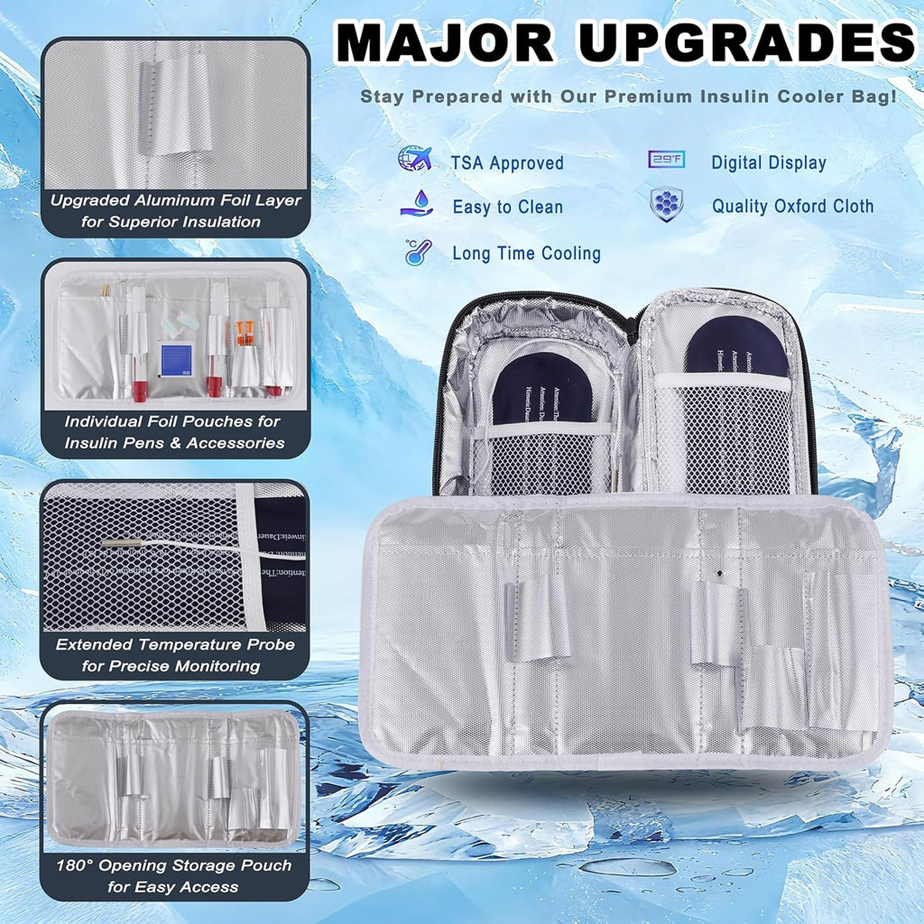 Insulin Cooler Travel Case with 2 x 90g TSA Approved Ice Packs