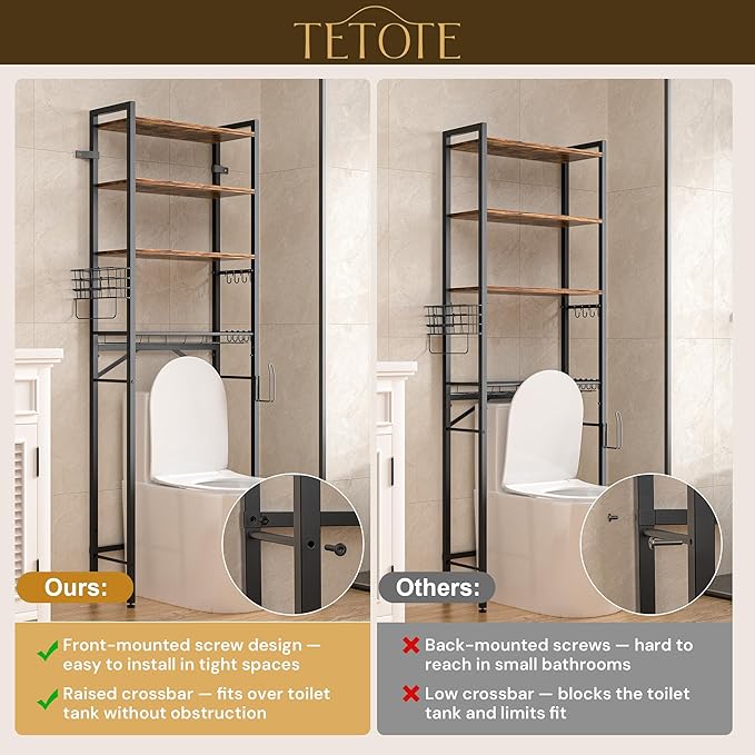 TETOTE Over Toilet Bathroom Organizer, 4-Tier Bathroom Over The Toilet Storage - Image 6