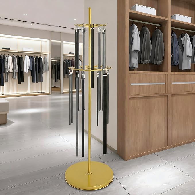 Gold Belt Display Scarf &Ties Rack Stand, 360° Rotation Floor Mounted Belt - Image 9