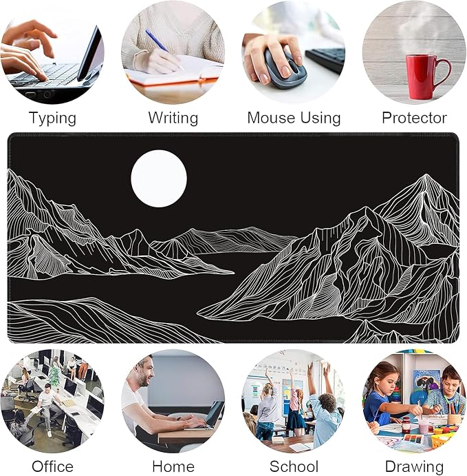 Black and White Mountain Large Mouse Pad, Gaming Keyboard Desk Pad, Extended - Image 7