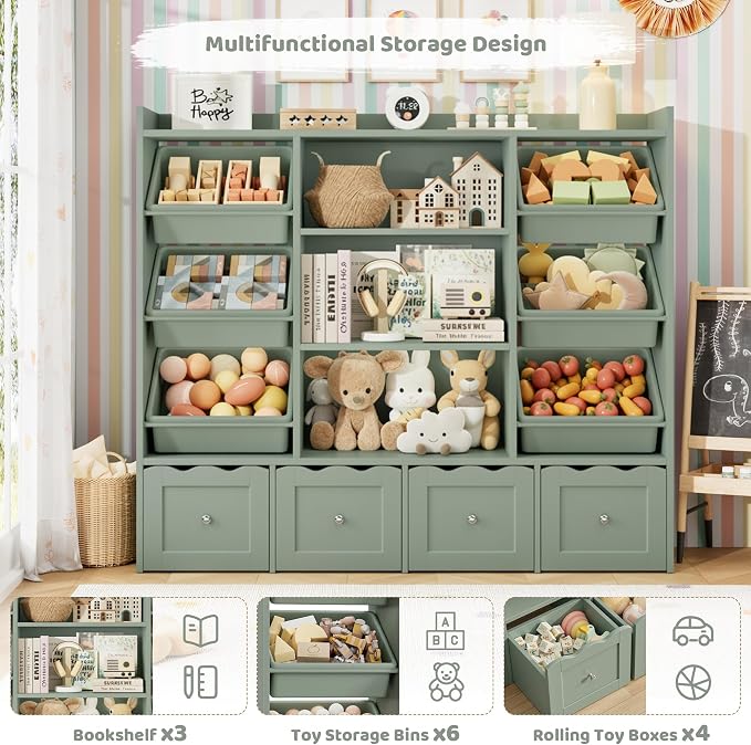 HITHOS 55" W Kids Toy Storage Organizer, Large Toy Box - Image 6