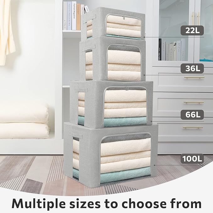FHSQX 2 Pack Clothes Storage Bins Stackable Metal Frame Storage Box Foldable - Image 6