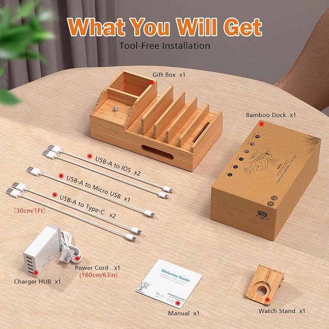 Bamboo Charging Station for Multiple Devices - Image 3