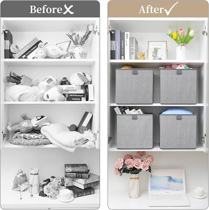 Storage Baskets, 11.8-Inch Woven Fabric Bins, Storage Cubes - Image 7