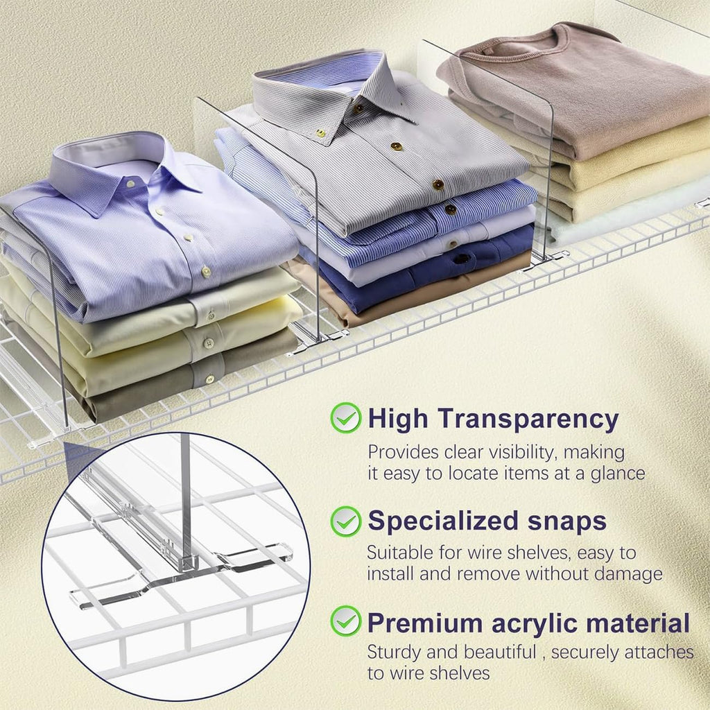 8 Pack Shelf Dividers for Wire Shelves, Acrylic Clear Closet