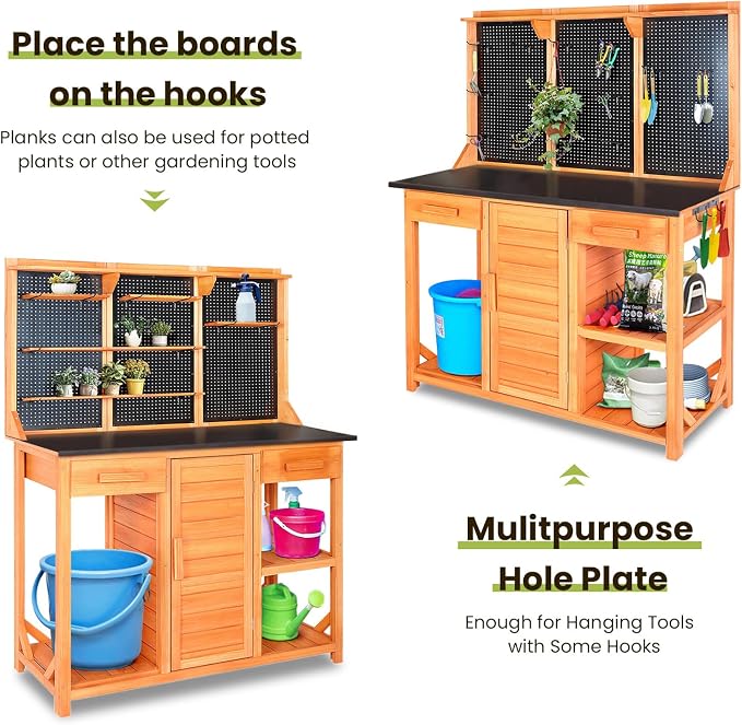 Outdoor Garden Potting Bench, Horticultural Wooden Workstation Table - Image 2
