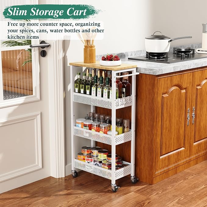 Utility Slim Storage Cart, 4-Tier Narrow Bathroom Organizers and Storage Cart - Image 9