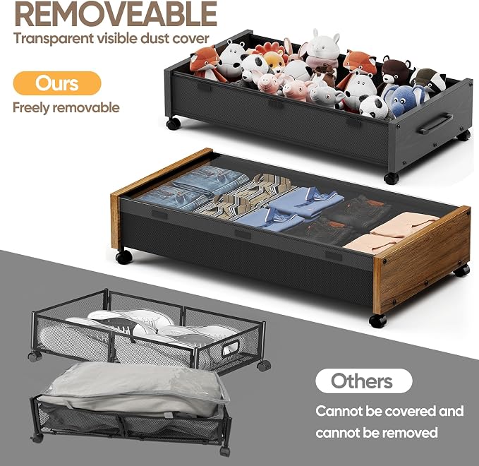 KITHELP Wooden Under Bed Storage - Image 5