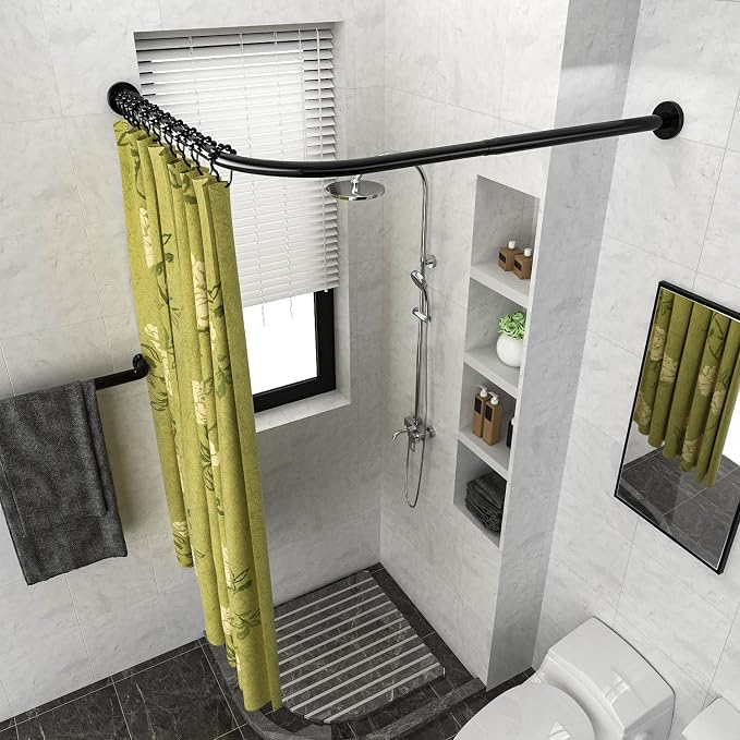 Corner Shower Curtain Rod Adjustable Stainless Steel L Shaped Rack Drill Free - Image 5