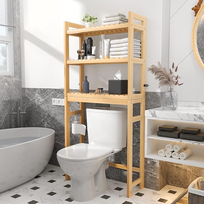 Homykic Over The Toilet Storage, 3-Tier Bamboo Bathroom Shelf - Image 4