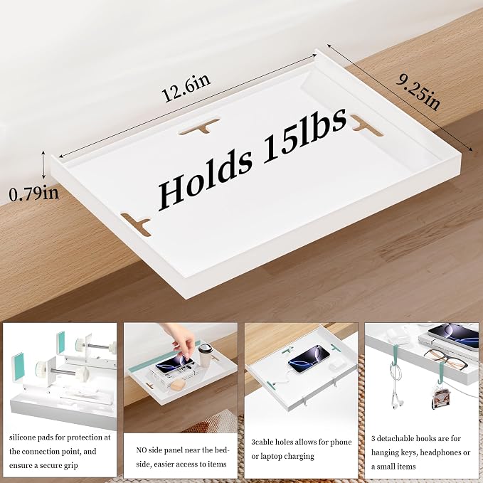 Foldable Bedside Shelf, Metal Clip-On Bed Tray Table - Image 5