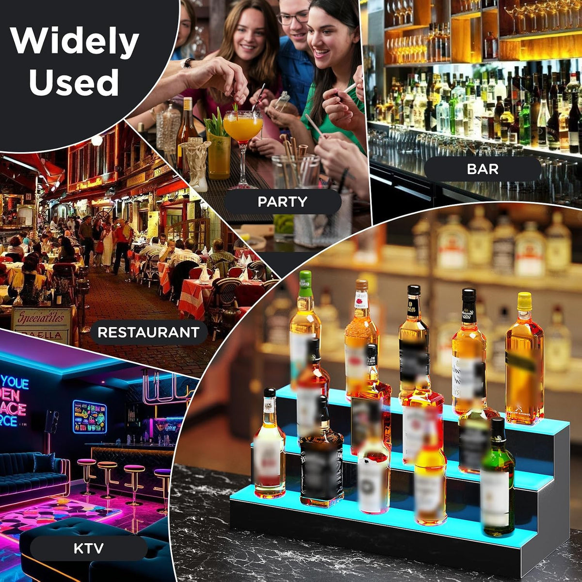 Dethan 1 Tier 24 Inch LED Lighted Liquor Bottle Display Shelf - Wine