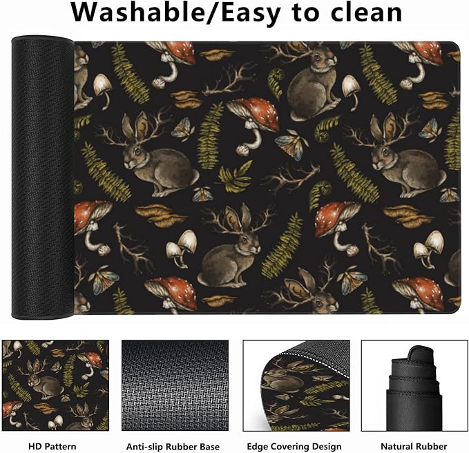 Desk Mat, Mystical Hare with Mushroom Gaming Mouse Pad, XXL Extended Mouse Pad - Image 2
