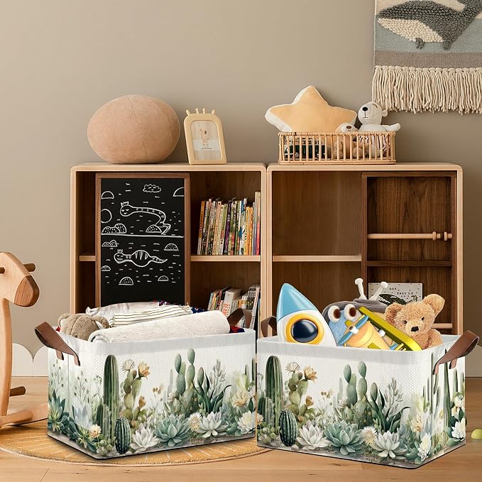 Cactus Succulent Collapsible Storage Box, Tropical Plants Organizer Bin - Image 7