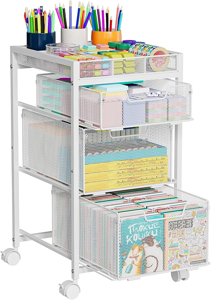 Rolling Utility Cart with 3 Drawers, Craft Organizer and Storage with DIY by Hayexiha