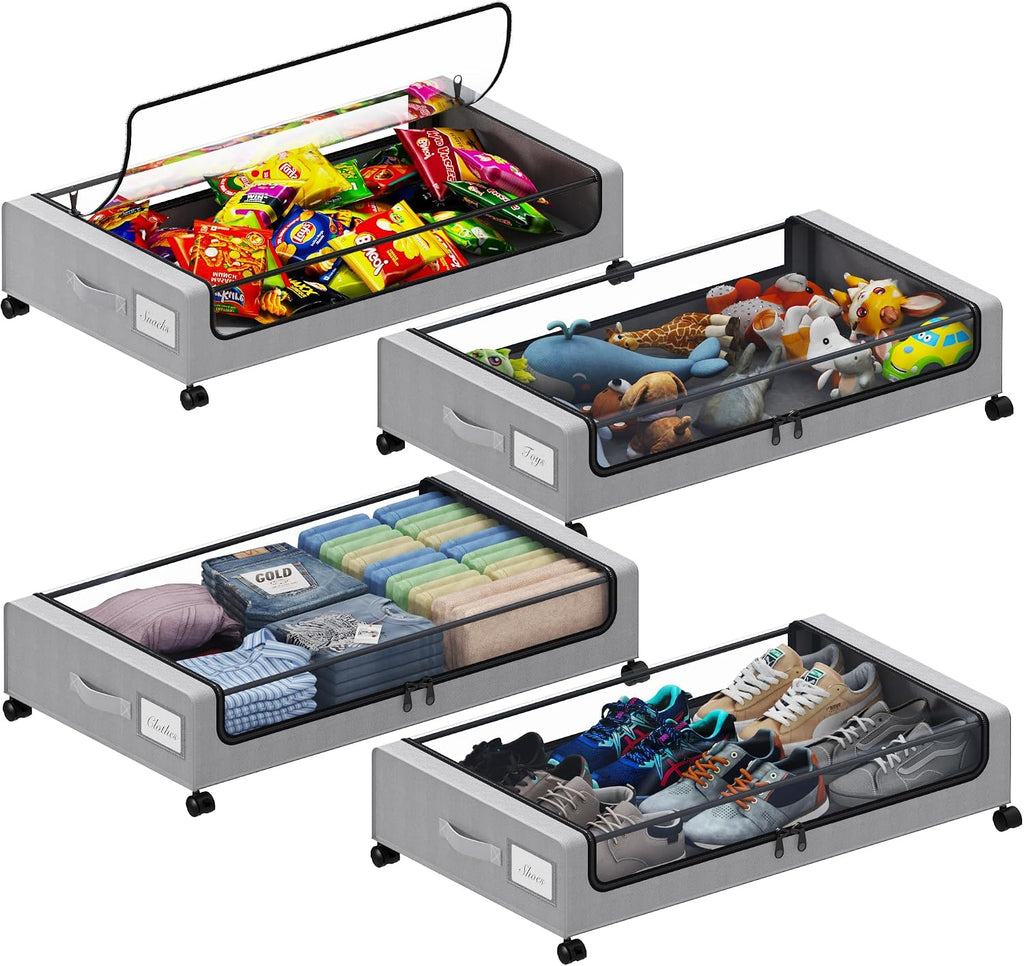 4-Pack Under Bed Storage with Wheels (Gray)