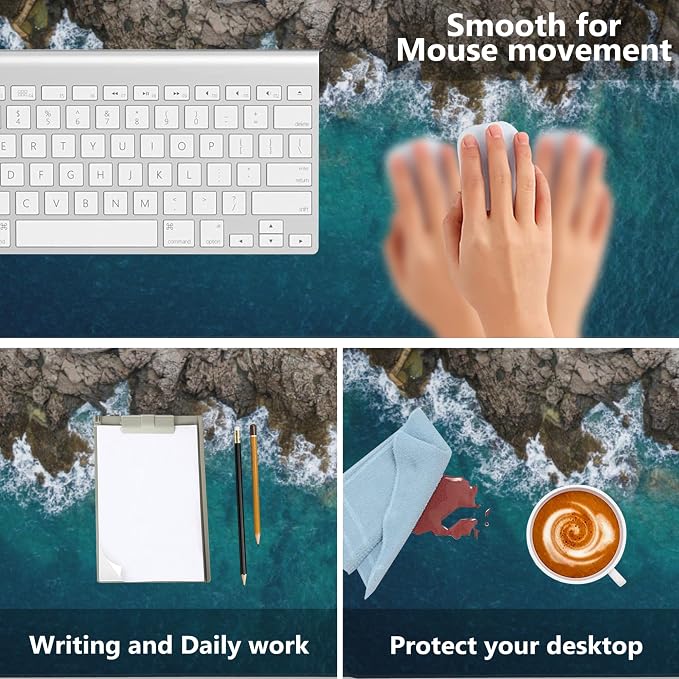 Desk Mat, Sea Waves and Fantastic Coast Gaming Mouse Pad, XXL Extended Mouse - Image 4