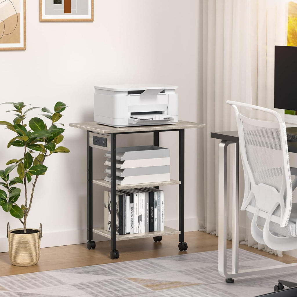 Lerliuo 3-Tier Printer Stand with Charging Station, Rolling Printer