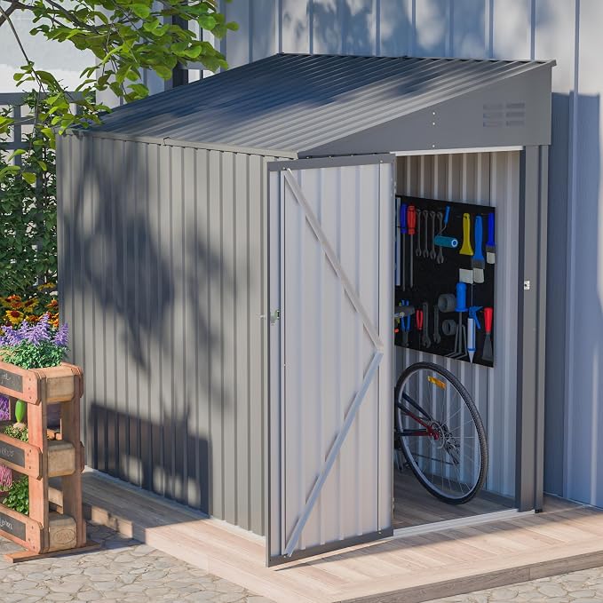 4x7 FT Outdoor Storage Shed, Lean to Lockable Metal Garden Shed Steel - Image 4