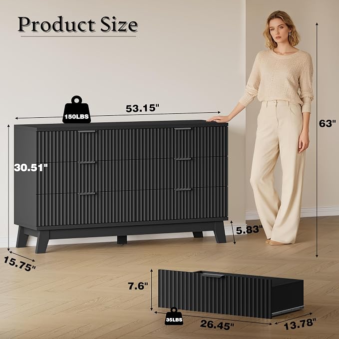 53" Long Dresser for Bedroom, 6-Drawer Dresser - Image 2