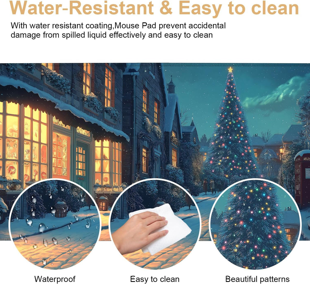 Large Extended Gaming Mouse Pad - Winter Christmas Night Scene, Soft