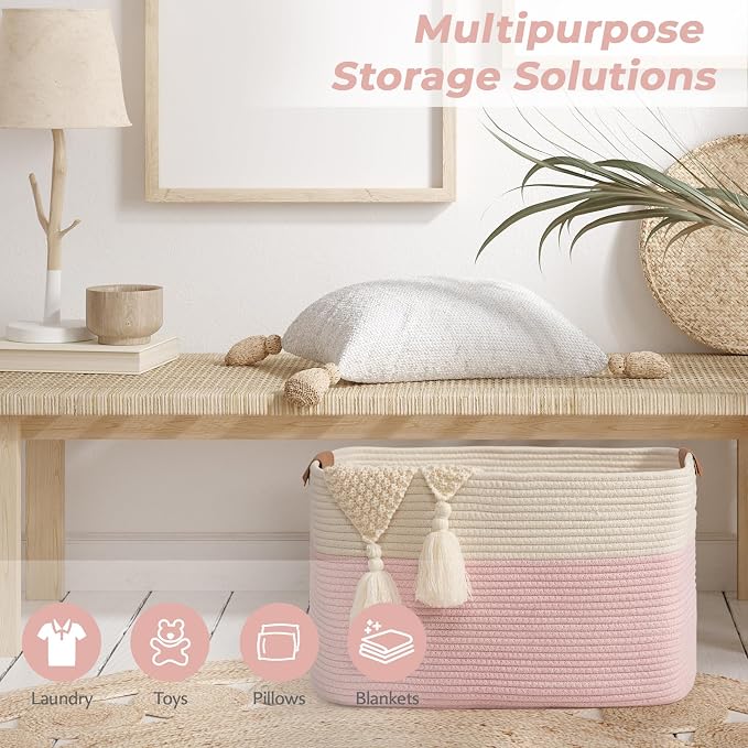danpinera Large Woven Basket 25’’*16’’*16’’ Rectangle Woven Baskets - Image 7