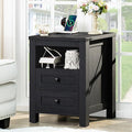 Nightstand with Charging Station, Farmhouse Night Stand with 2 Drawers and by Joaxswe