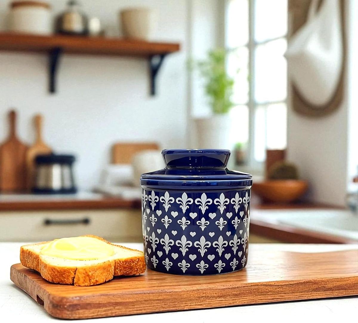 Butter Crock with Lid for Countertop, Butter Keeper Crock with Water
