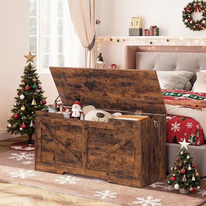 HOOBRO Storage Bench, 39.4” Retro Wooden Storage Chest - Image 2