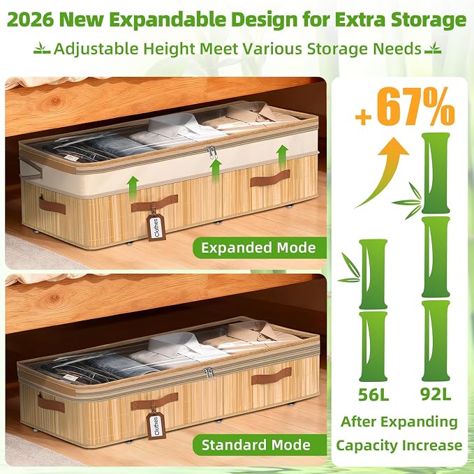 Livole 2 Pack Bamboo Under Bed Storage - Image 2