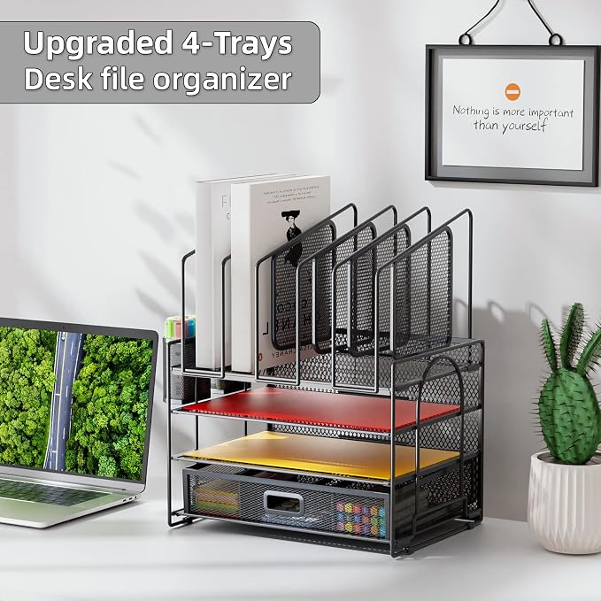 Marbrasse Desk Organizers, 4-Tier Mesh Desk File Organizer - Image 4