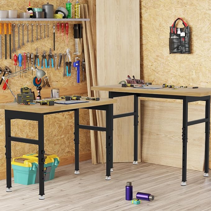 48' Adjustable Workbench, Solid Wood Work Bench Table, Rolling Workbench Large - Image 6