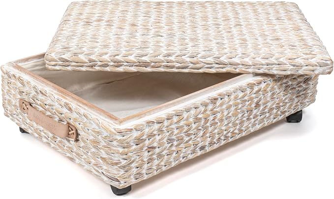 happimess BSK1006C 26.38" Chett Minimalist Hand-Woven Hyacinth/Wood Underbed by Happimess