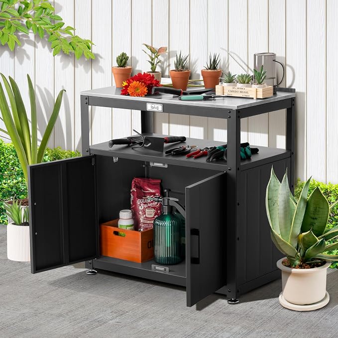 Garden Potting Bench with Storage Cabinet, Outdoor Gardening Table & Work Bench - Image 2