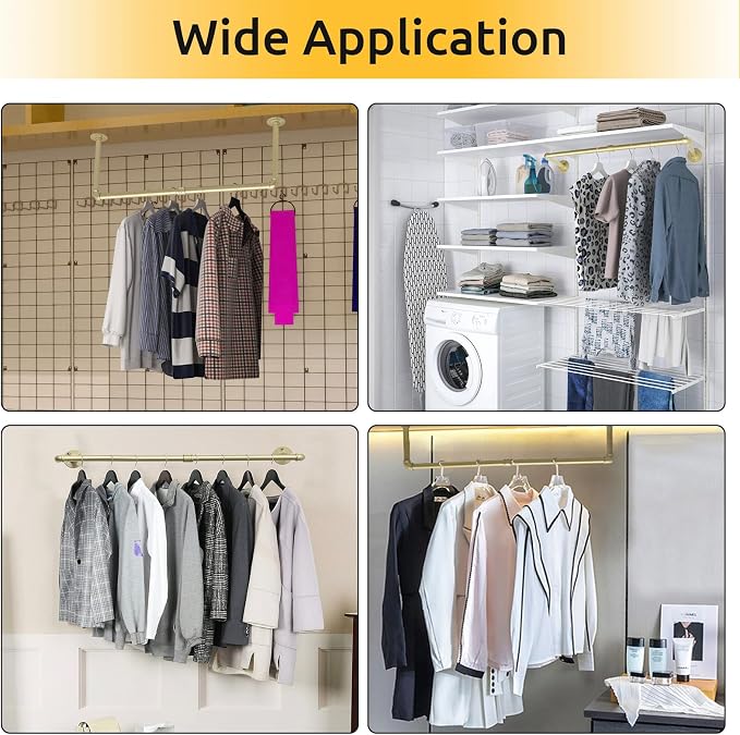 36 inch Gold Industrial Pipe Clothes Rack, Pipe Garment Rack Hanging Rod Bar - Image 7