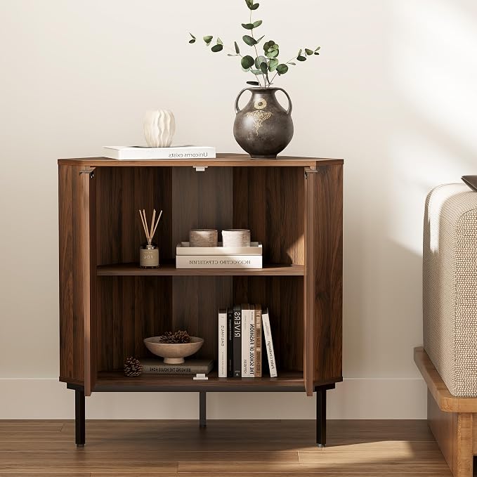 Fluted Corner Cabinet, Modern Small Floor Storage Cabinet - Image 4