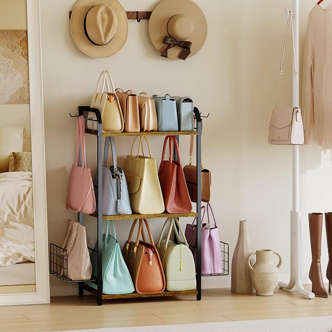 Iron & Wood Floor-Standing 3-Tier Purse Rack - Image 2