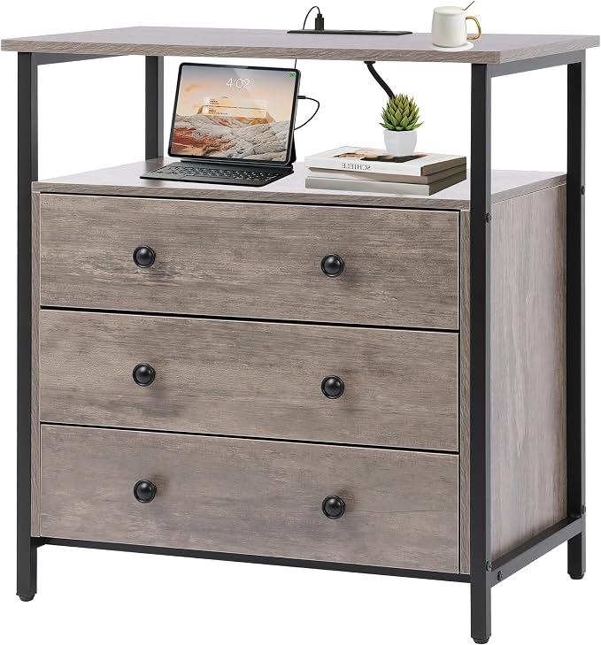 3 Wooden Drawers Night Stand, 27 Inch Wide Nightstand by Edbuosy