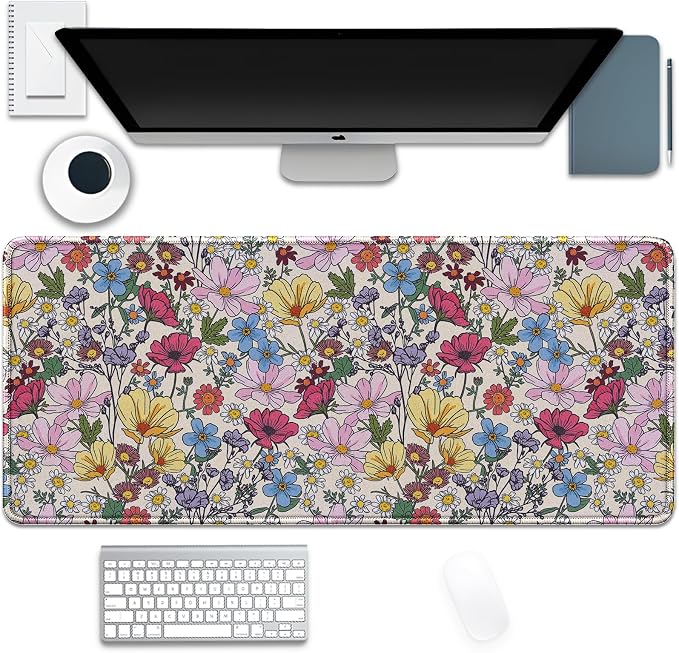 Colorful Flowers Mouse Pad, Large Floral Mousepad Desk Pad by Unknown