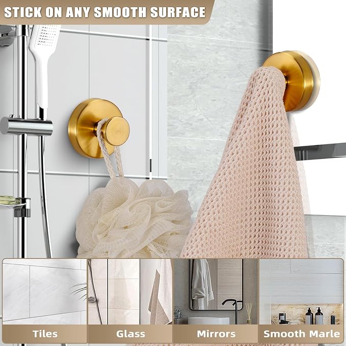 Suction Cup Hooks for Shower No-Drill Bathroom Hooks for Towels, Loofah - Image 2