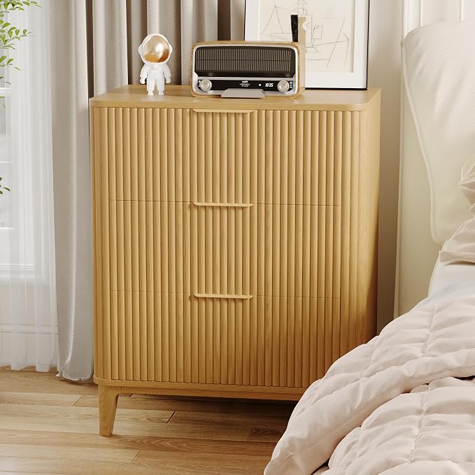 3 Drawer Fluted Dresser for Bedroom Set of 2, Modern Curved Closet Dressers - Image 7