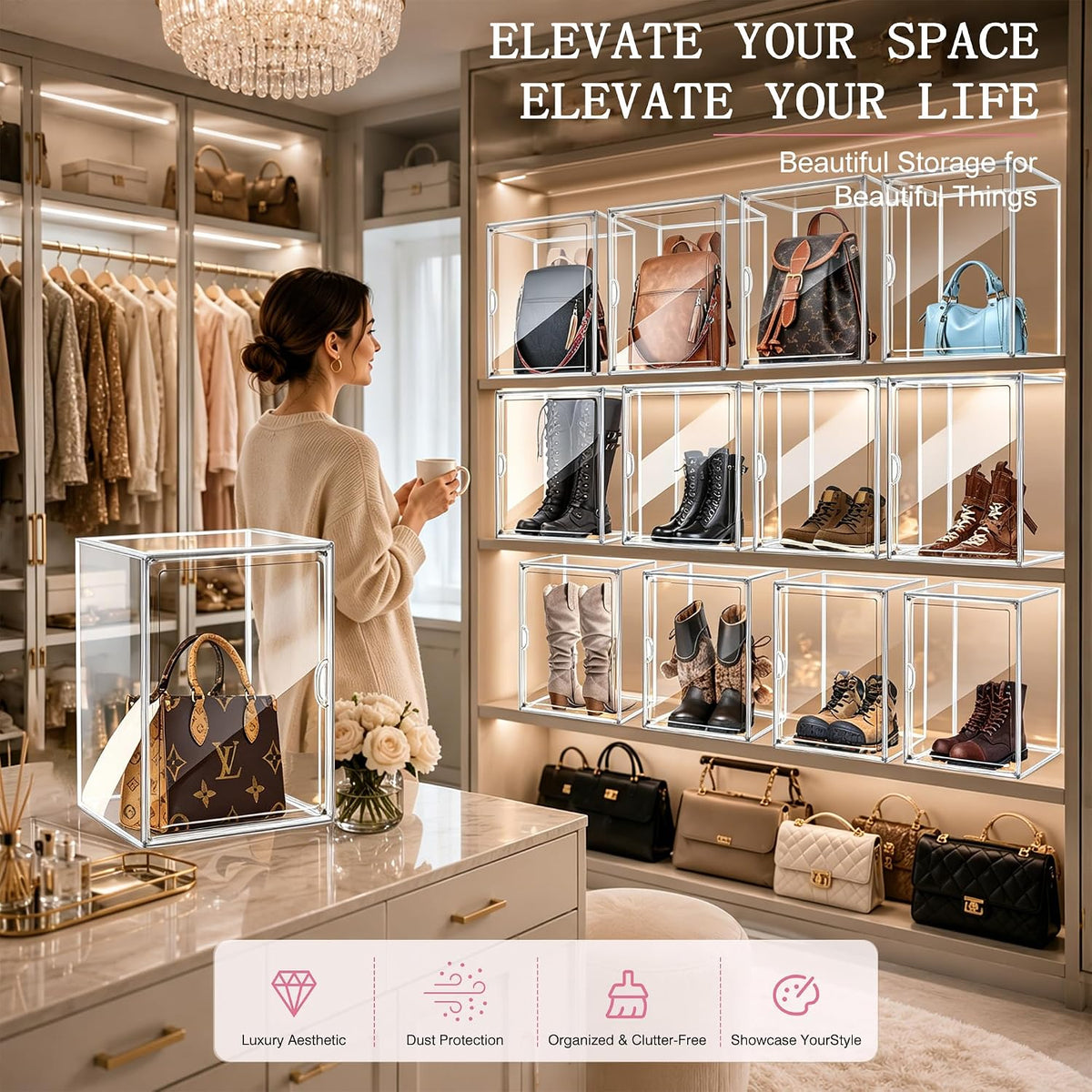 1 Pack Clear Tall Boot Storage Box, Organizer for Ankle Boots and