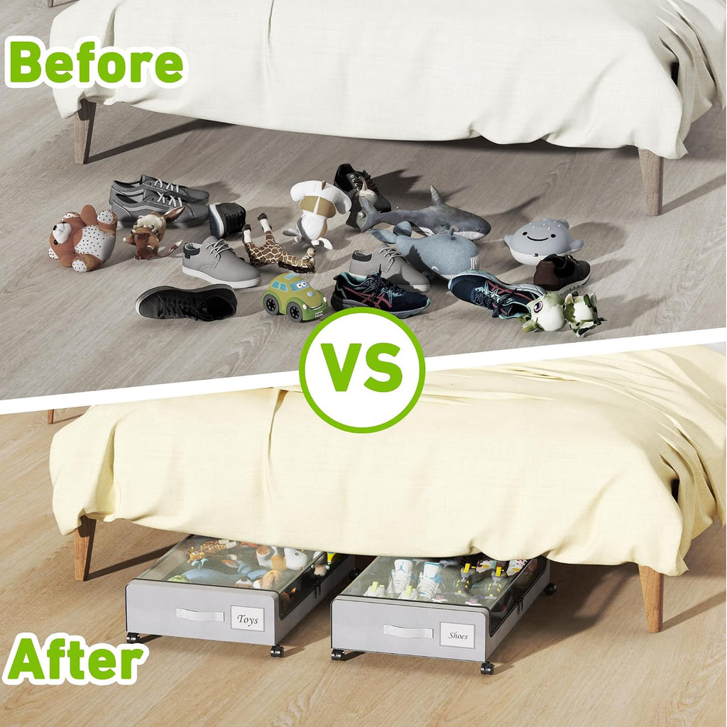 4-Pack Under Bed Storage with Wheels (Gray)