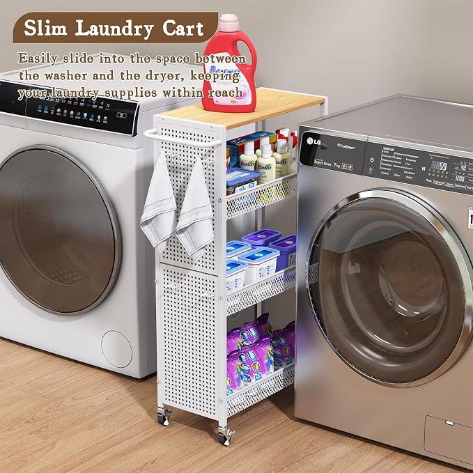Utility Slim Storage Cart 4 Tier Small Rolling Kitchen Laundry Room - Image 7