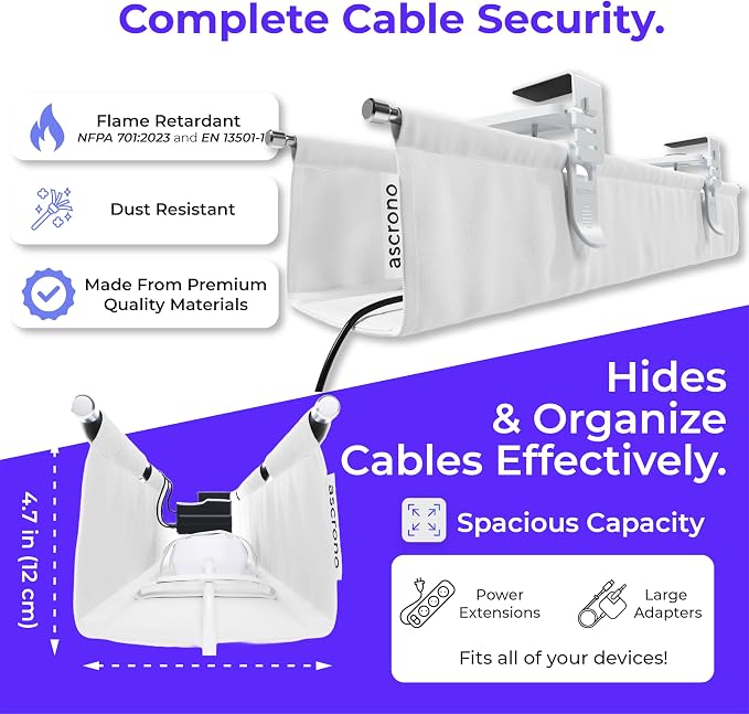 Ascrono Original No Drill Under Desk Cable Management Tray 14.1" - Image 6